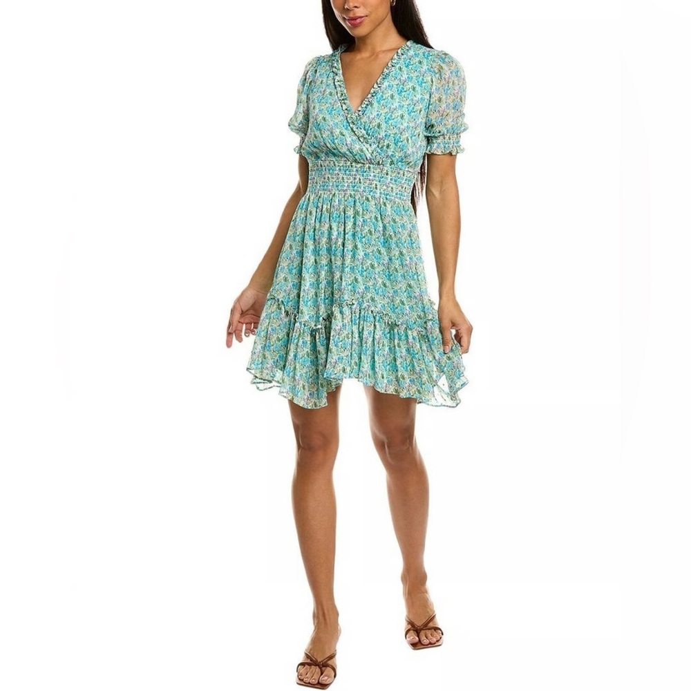 TAYLOR Printed V-Neck Smocked Waist Chiffon Dress NWT